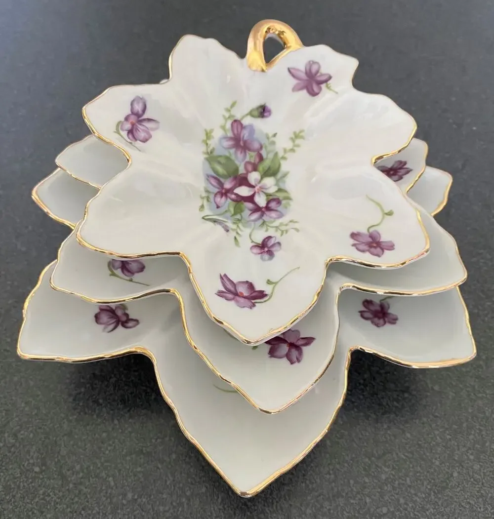 VTG Lefton Floral Nesting Trinket Dishes/Ashtrays, 3 Dishes